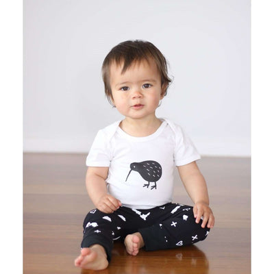 Baby Bodysuit and Pants Set - Black and White Kiwi