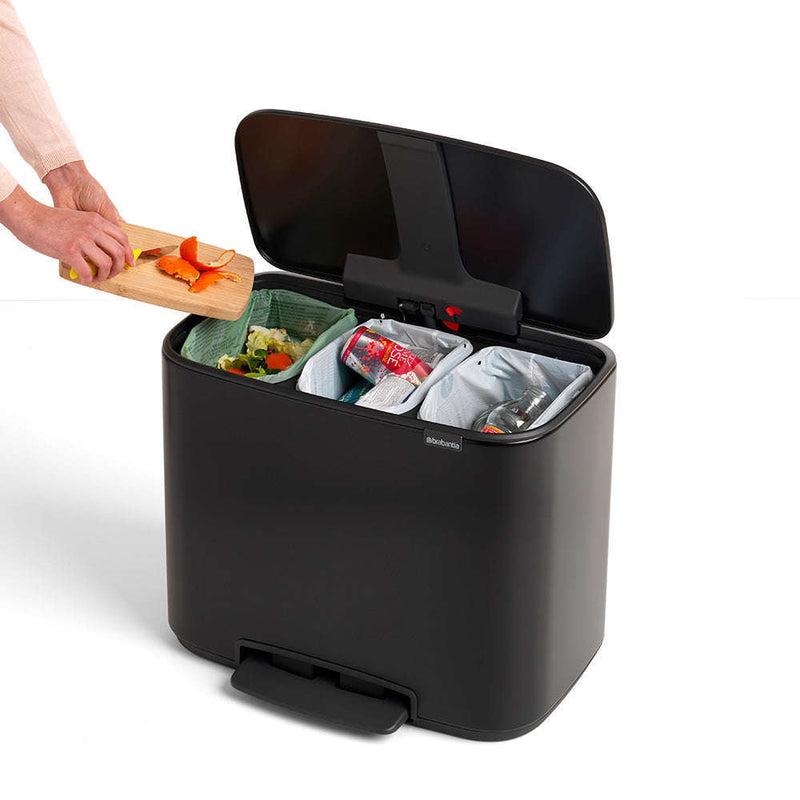 Bo Pedal Bin 3 x 11L Matt Black