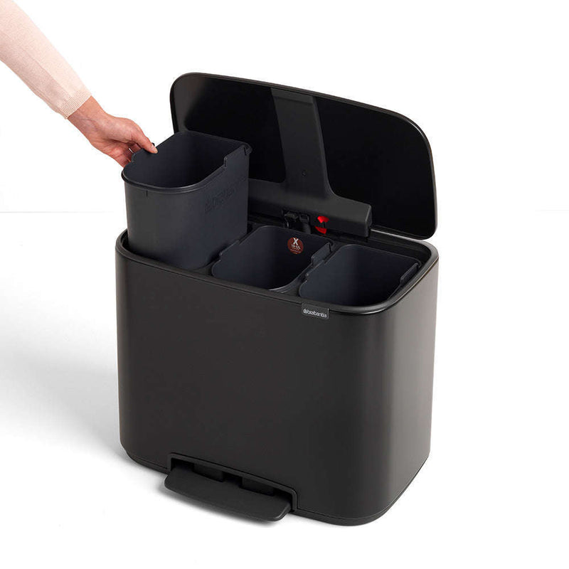 Bo Pedal Bin 3 x 11L Matt Black