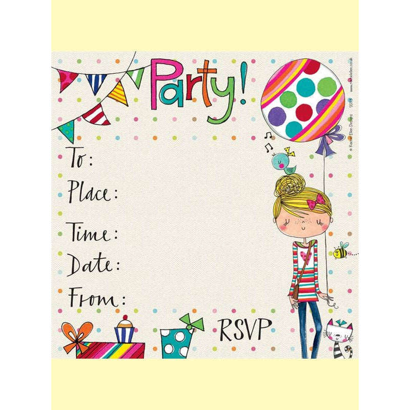 Party Invitation Girl/Balloon Pack of 8