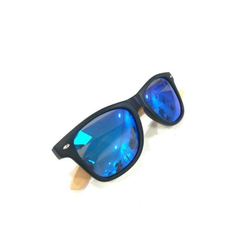 Sunglasses - Black Frame / Dark Blue Lens/ Bamboo Arms NARROW