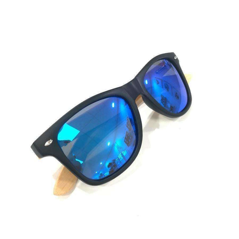 Sunglasses - Black Frame / Dark Blue Lens / Bamboo Arms REGULAR