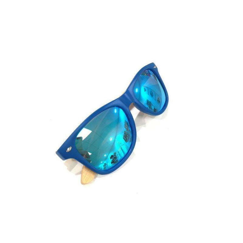 Sunglasses - Blue Frame/ Mirror Light Blue Lens/ Bamboo Arms NARROW