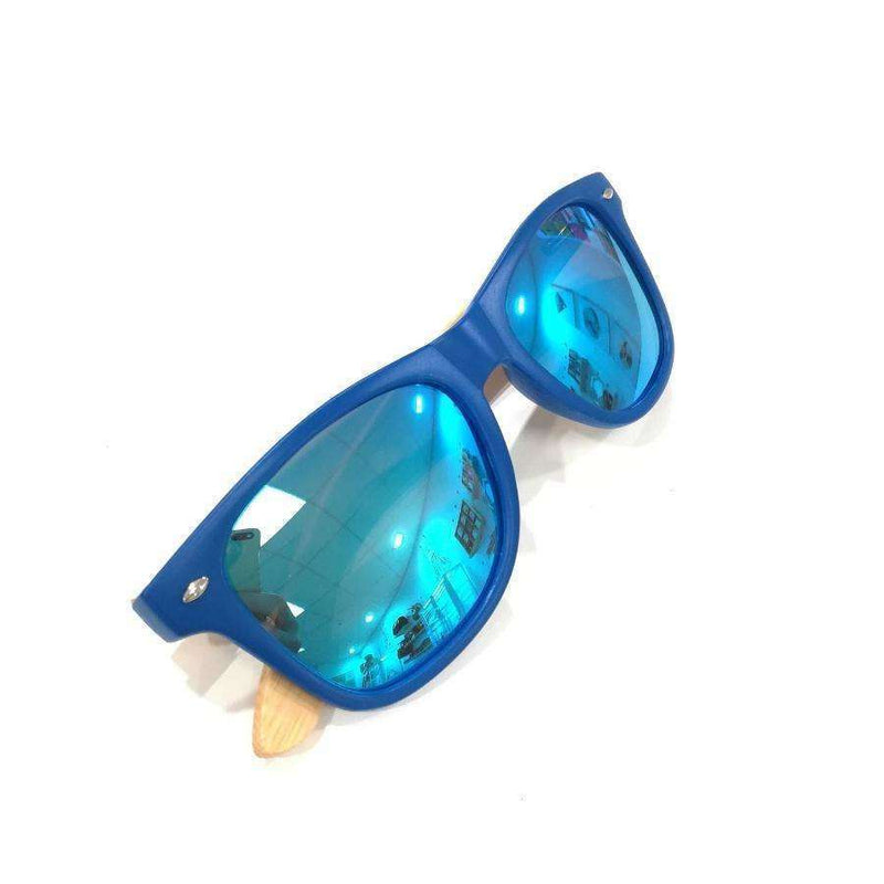 Sunglasses - Blue Frame/ Mirror Light Blue Lens/ Bamboo Arms REGULAR