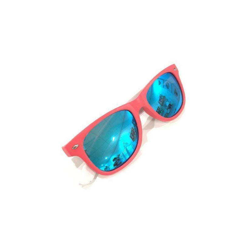 Sunglasses - Light Red Frame/ Mirror Light Blue Lens / White Bamboo Arms NARROW