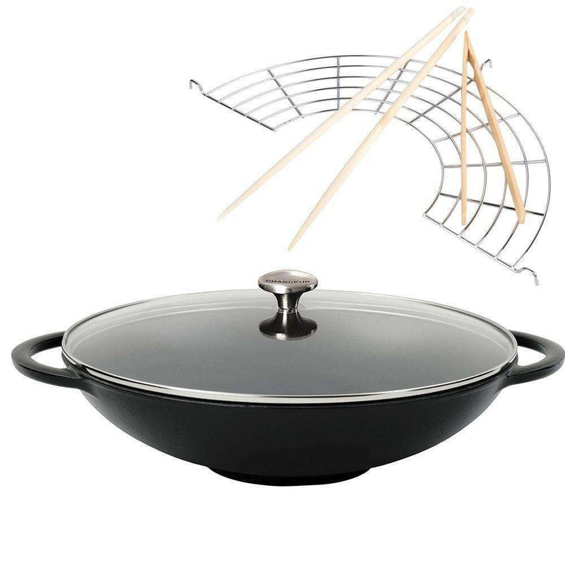 Wok Matt Black 37cm 4.5L with Glass Lid